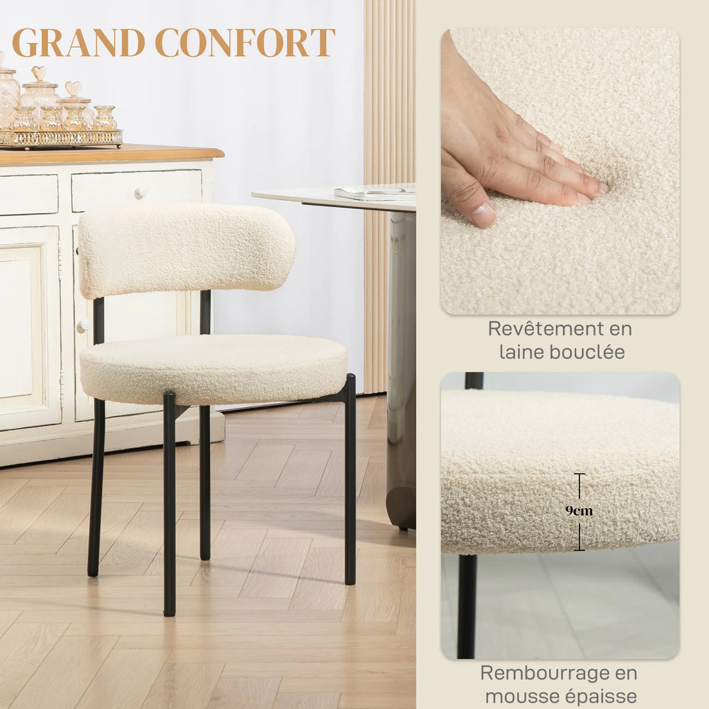 « Flocon » — Lot de 2 chaises beiges en tissu bouclé