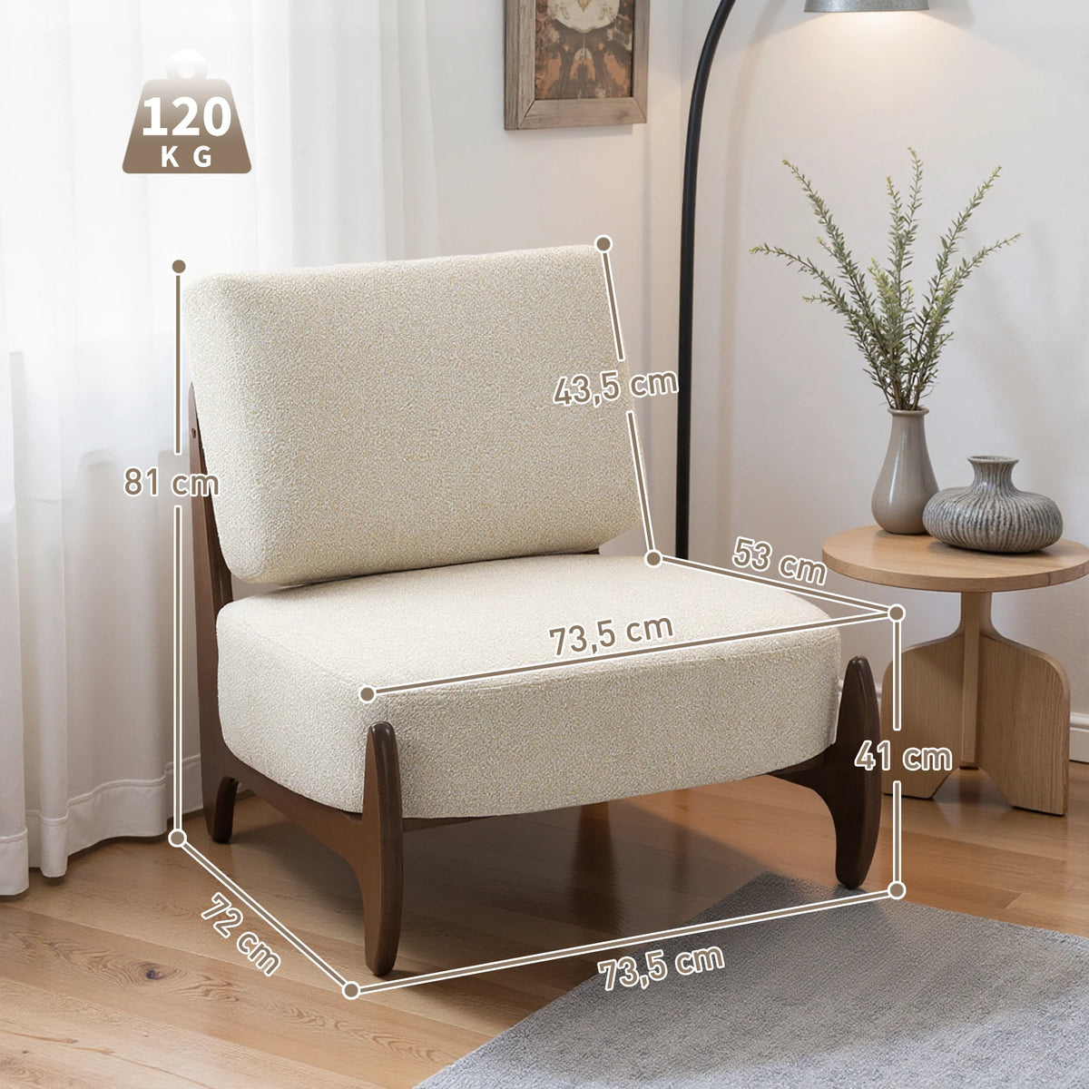 « Alba » — Fauteuil en chenille crème et bois