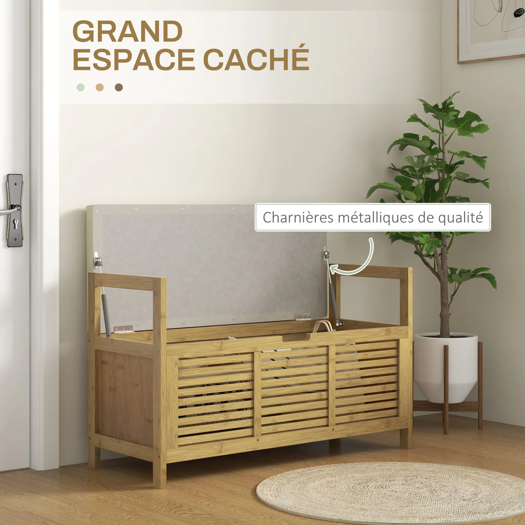 « Bambou » — Banc en bambou avec coffre et coussin