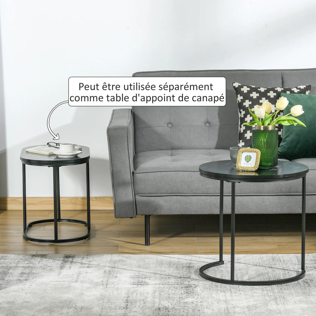 « Duo » — Lot de 2 tables gigognes effet marbre noir