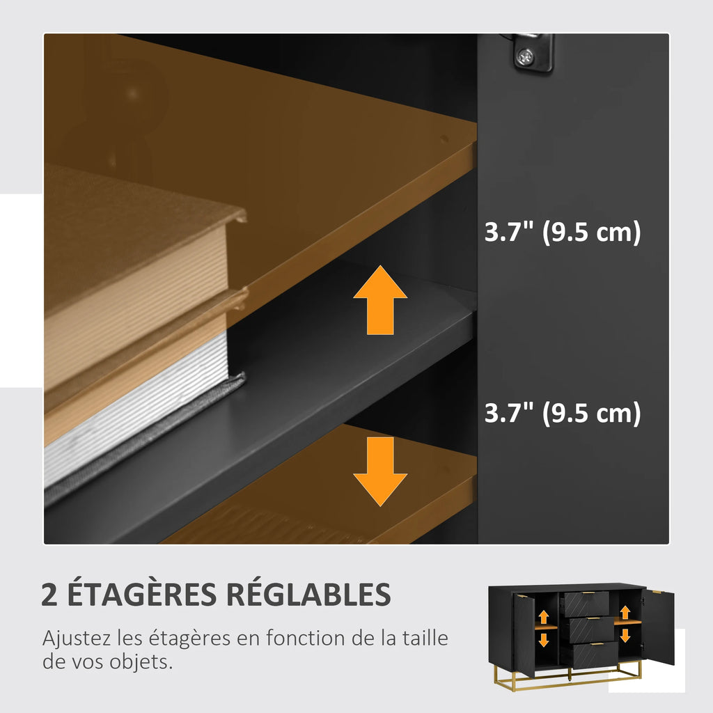 « Graphite » — Buffet noir à motifs et 3 tiroirs