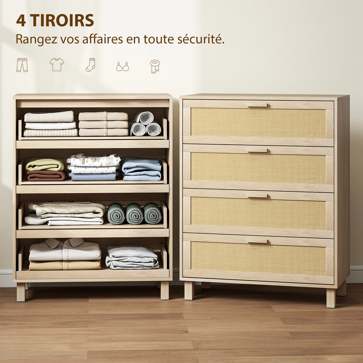« Canna » — Commode à 4 tiroirs en cannage