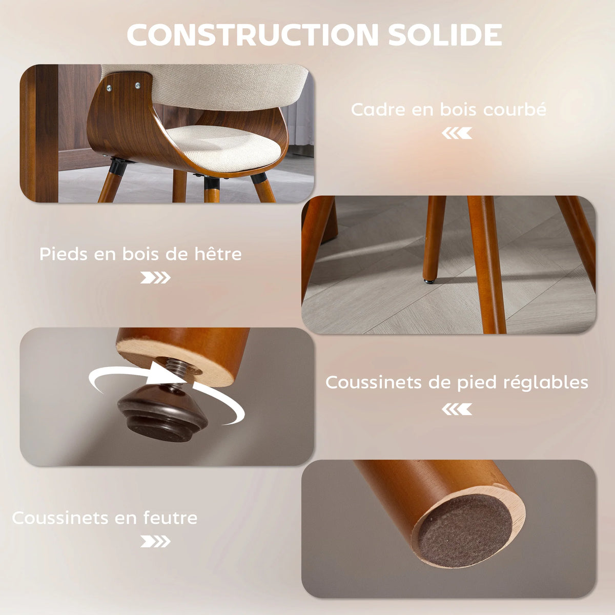 « Avel » — Lot de 2 chaises beiges à dossier courbé
