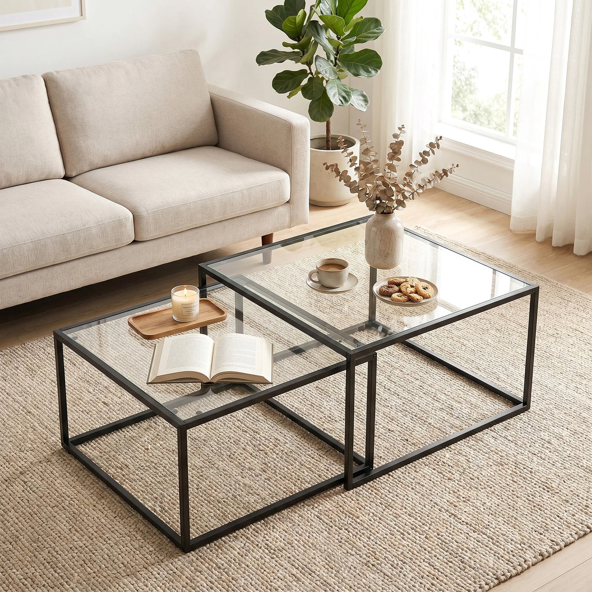 « Cristal » — Lot de 2 tables basses gigognes en verre