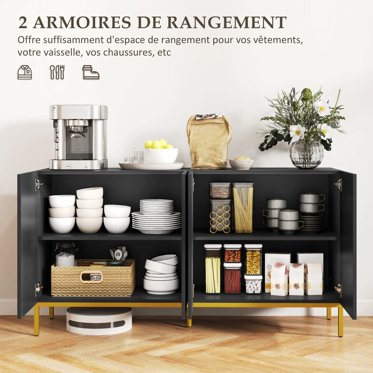 « Cadence » — Buffet graphique noir et doré, 140 cm