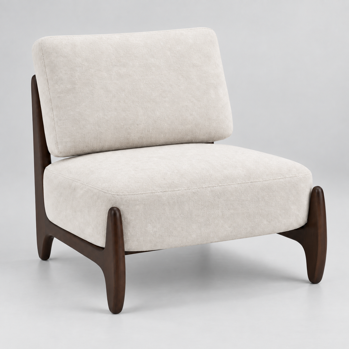 « Alba » — Fauteuil en chenille crème et bois — vue 1