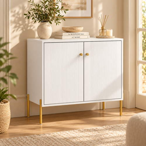 « Aura » — Buffet blanc et doré à étagère réglable — vue 2
