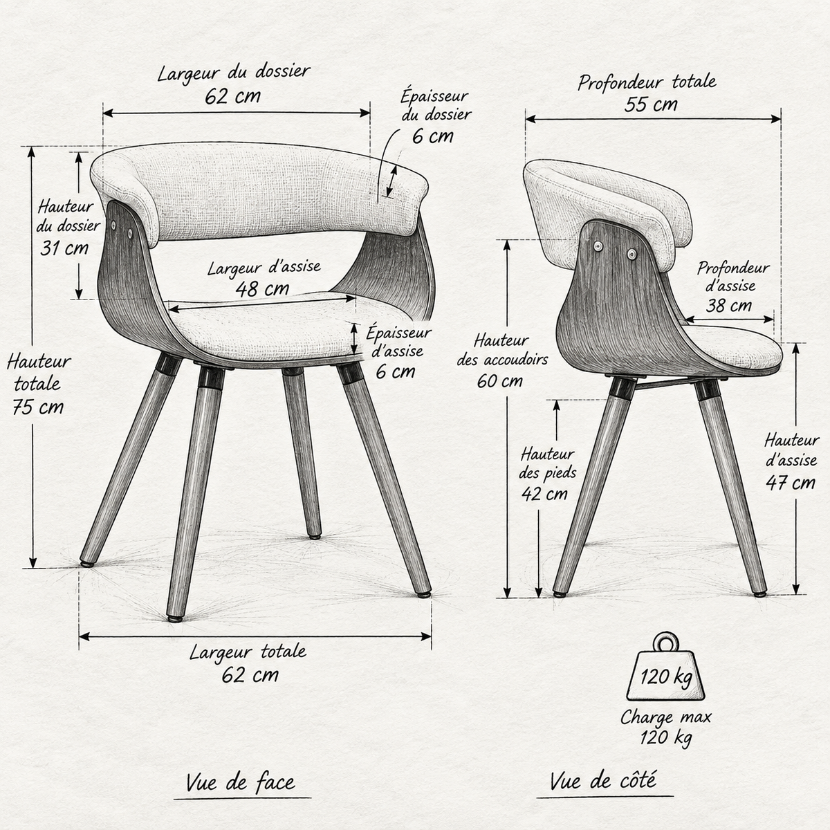 « Avel » — Lot de 2 chaises beiges à dossier courbé — vue 5