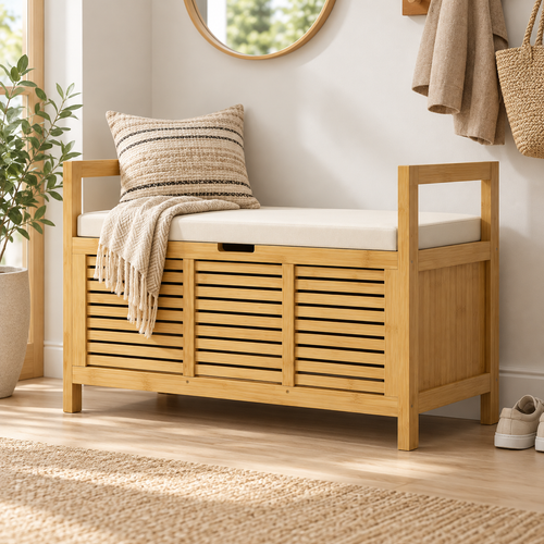 « Bambou » — Banc en bambou avec coffre et coussin — vue 2