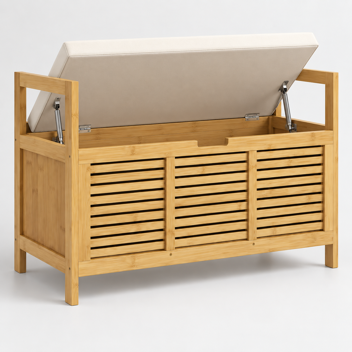 « Bambou » — Banc en bambou avec coffre et coussin — vue 3