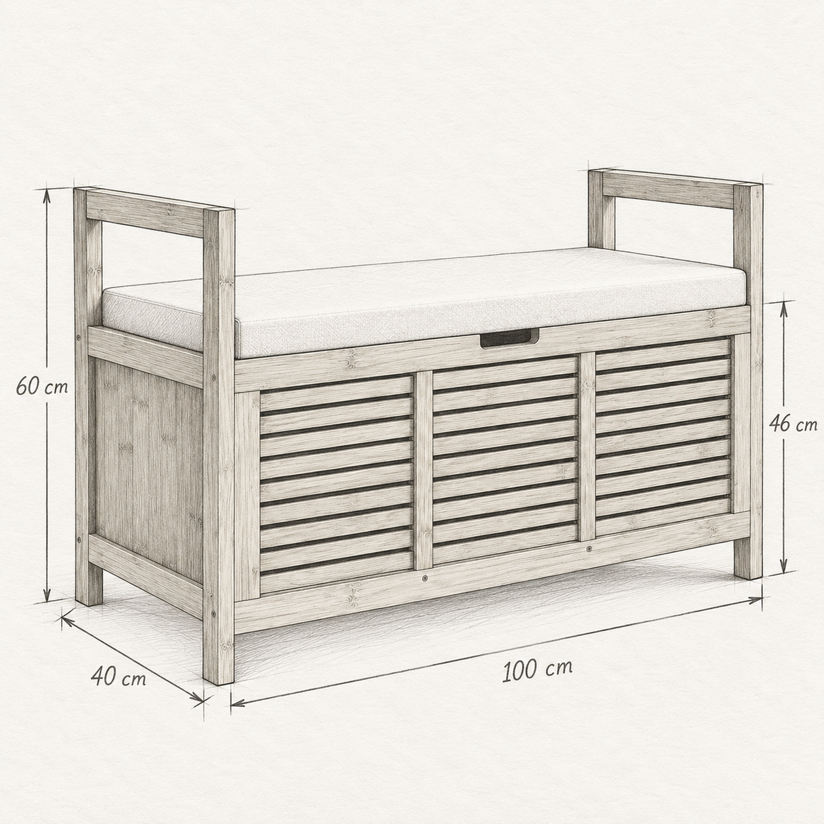 « Bambou » — Banc en bambou avec coffre et coussin — vue 5