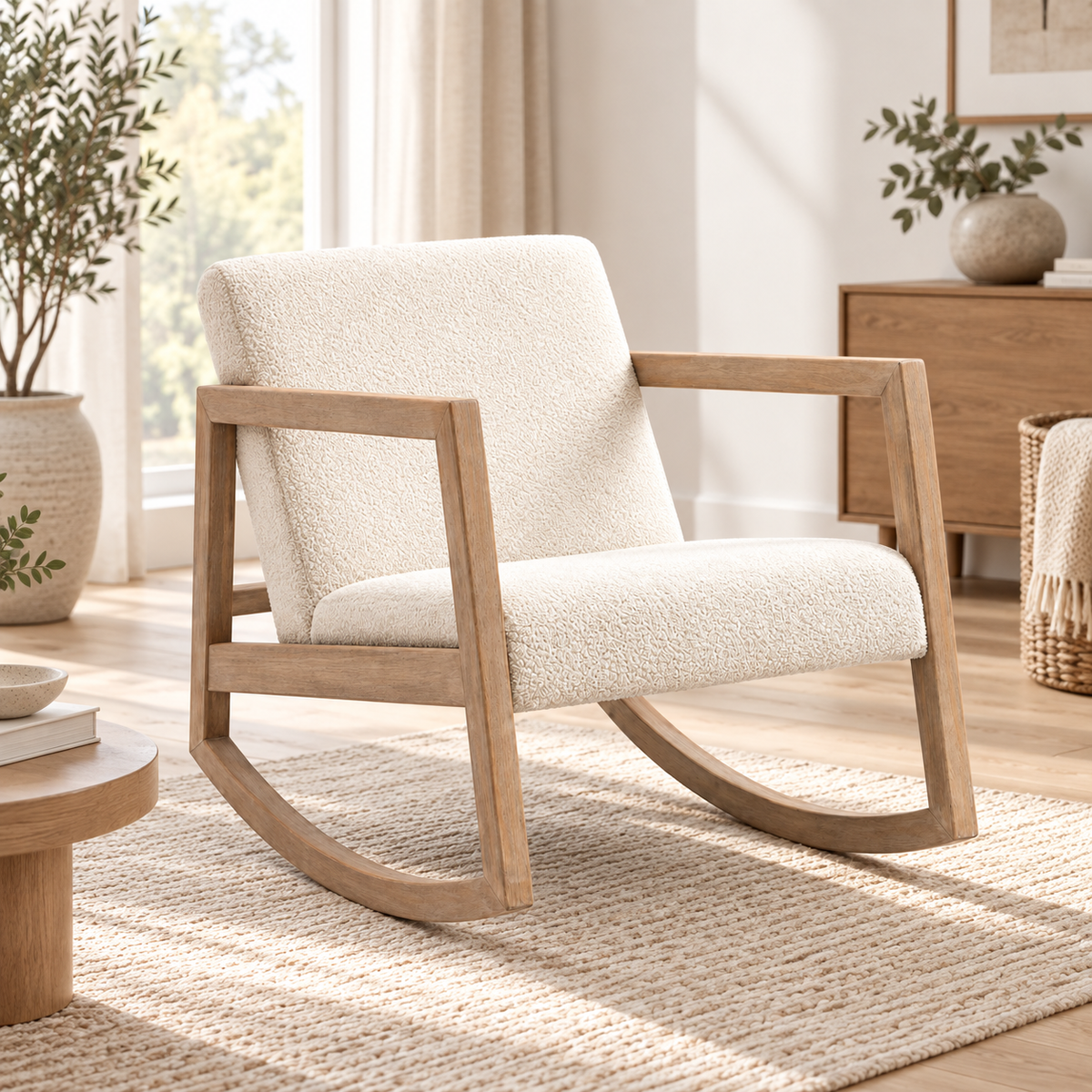 « Berce » — Fauteuil à bascule en tissu bouclé crème — vue 2