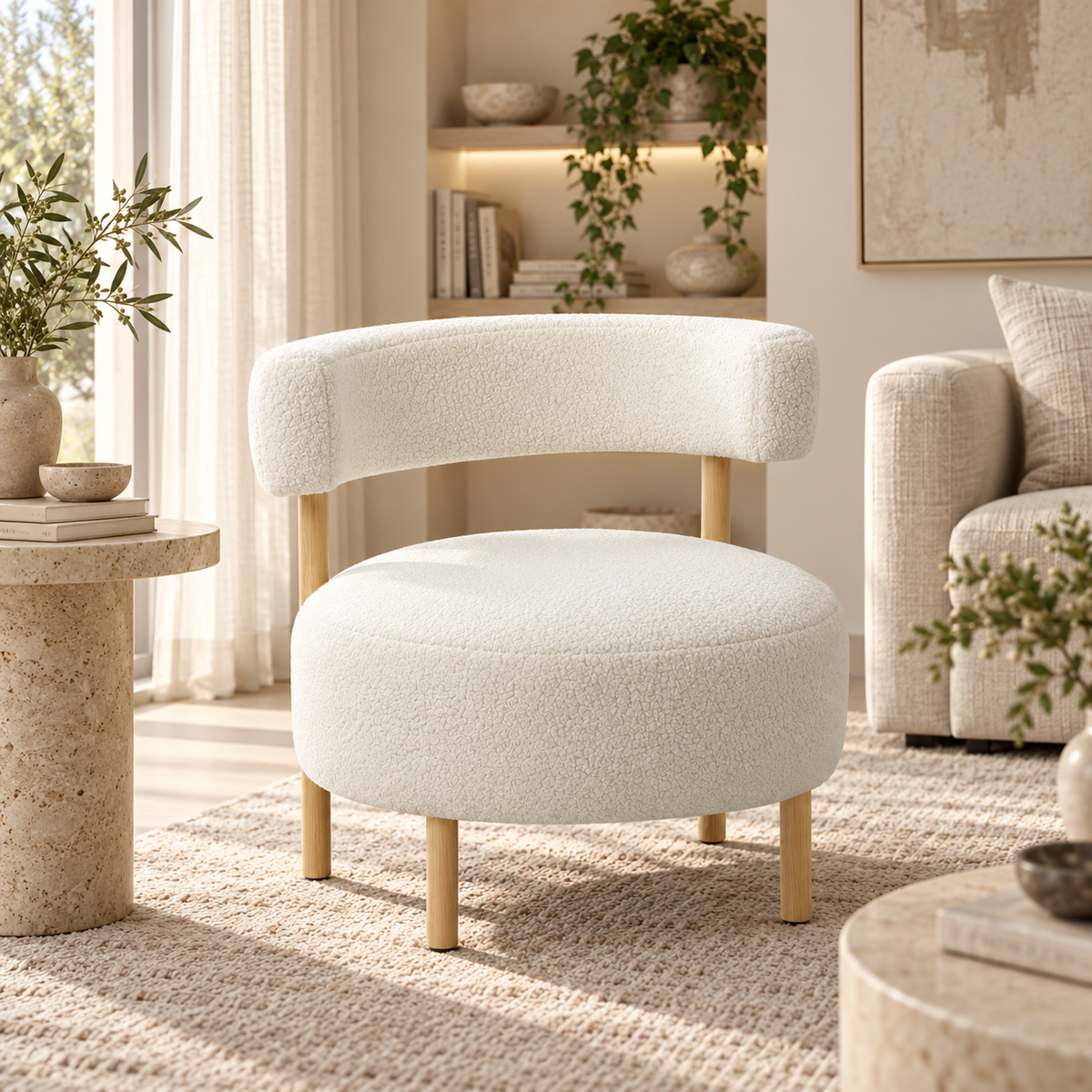 « Cocon » — Fauteuil en tissu bouclé crème — vue 2