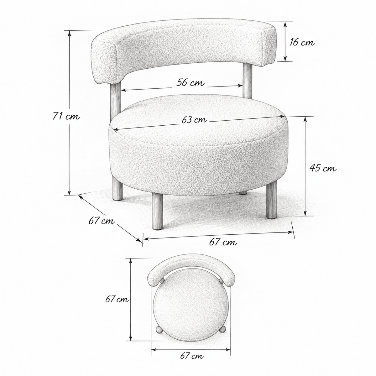 « Cocon » — Fauteuil en tissu bouclé crème — vue 5