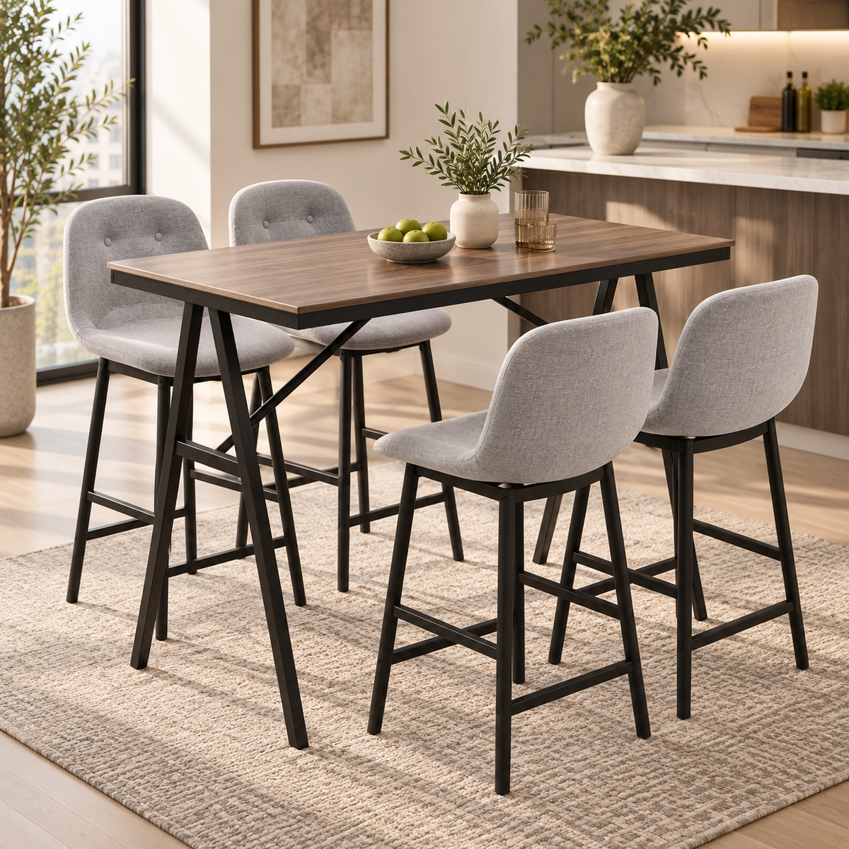 « Comptoir » — Ensemble table haute et 4 tabourets gris — vue 2