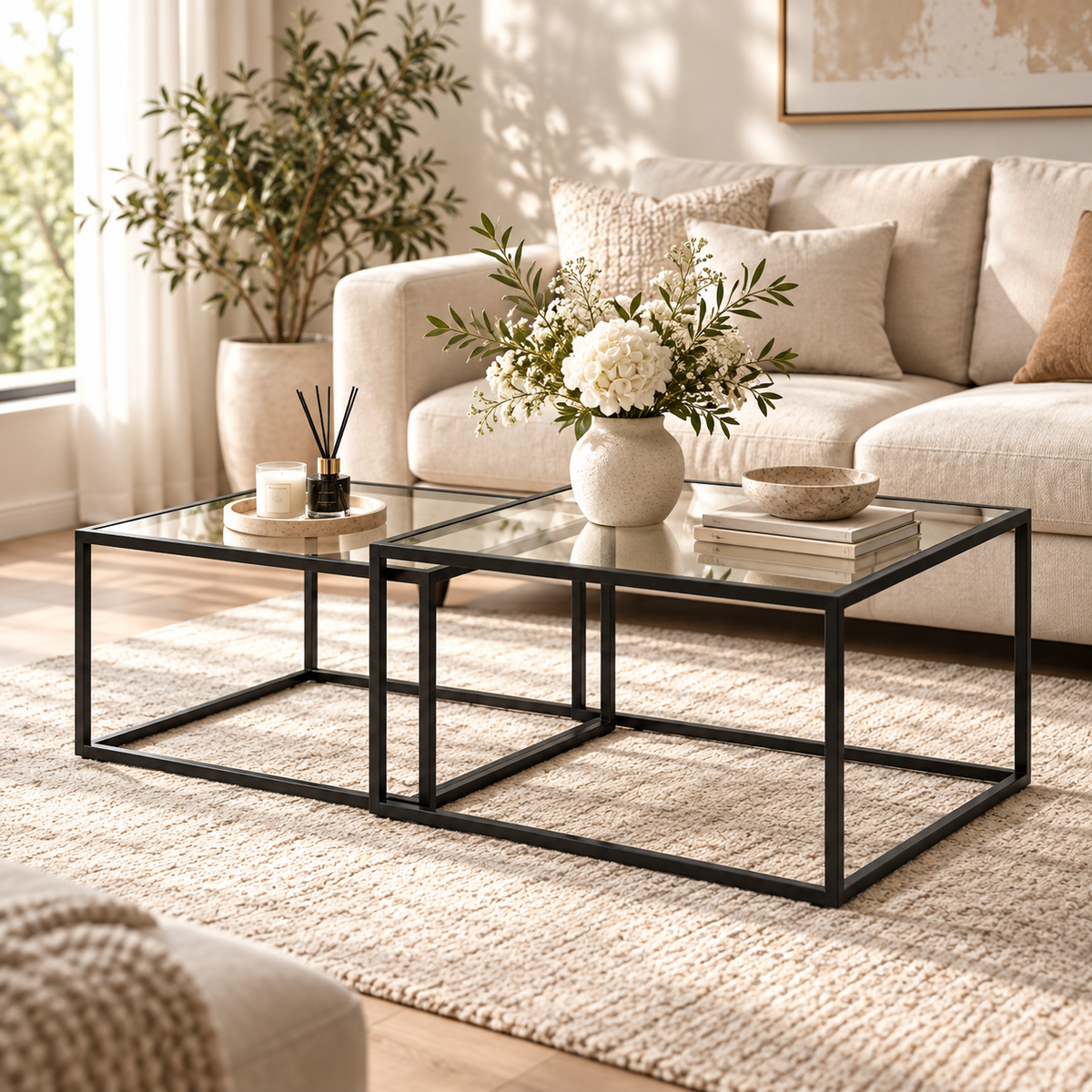 « Cristal » — Lot de 2 tables basses gigognes en verre — vue 2