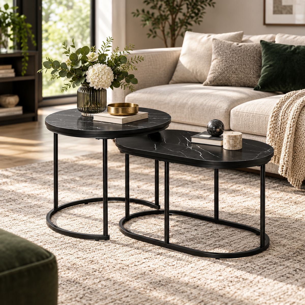 « Duo » — Lot de 2 tables gigognes effet marbre noir — vue 2