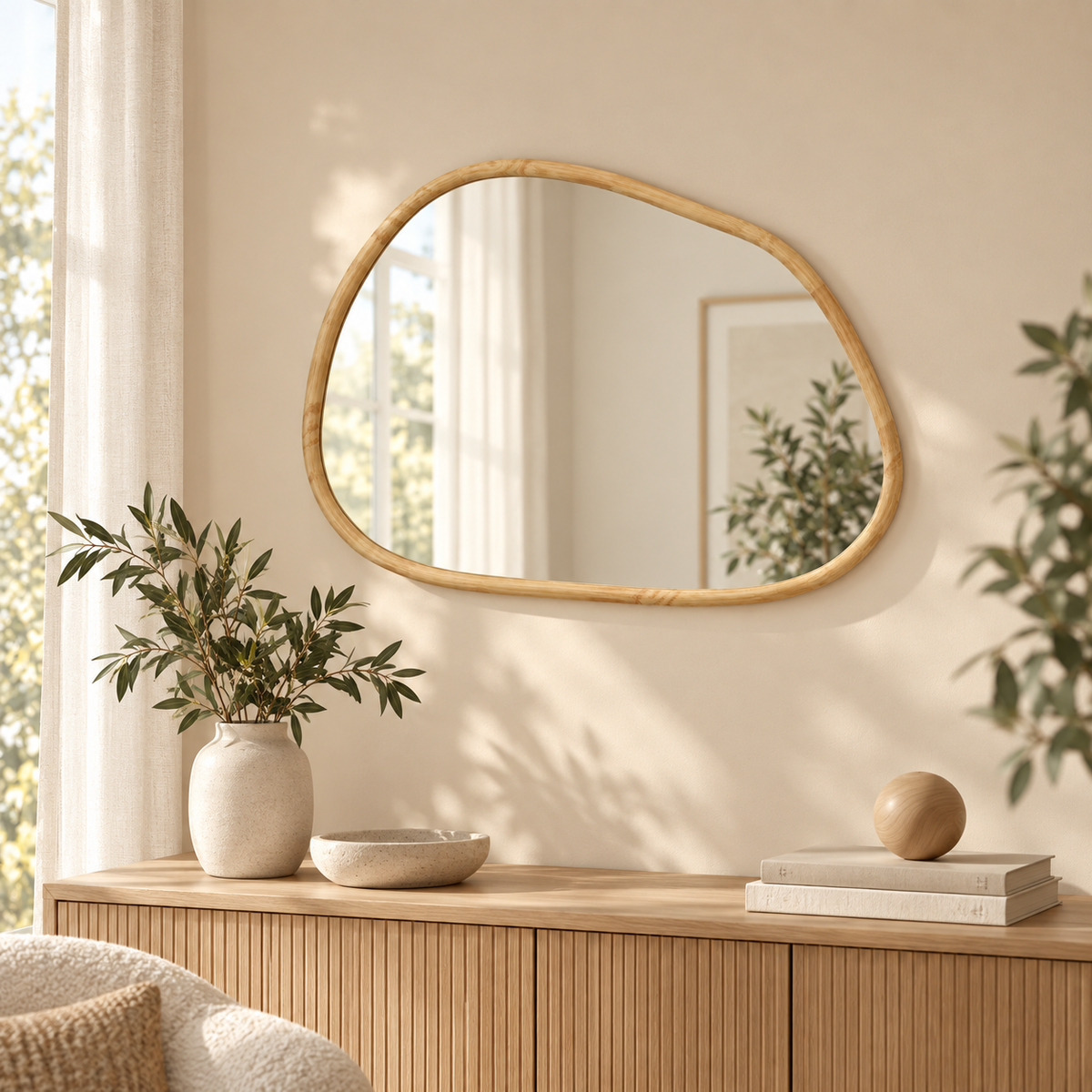 « Galet » — Miroir organique en bois naturel, 70 cm — vue 2