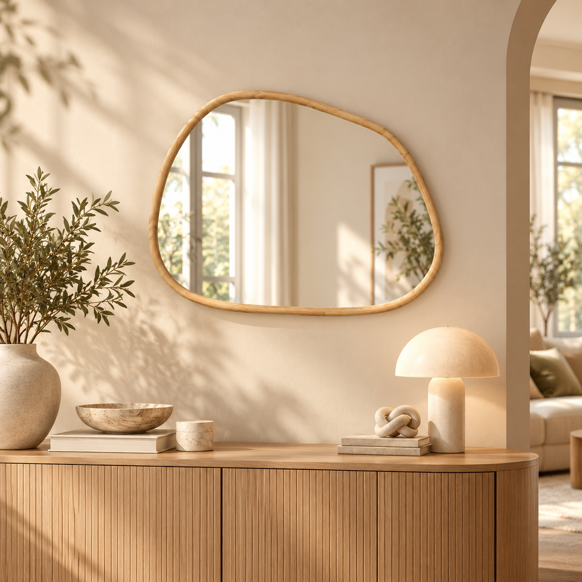 « Galet Grand » — Miroir organique en bois naturel, 80 cm — vue 2