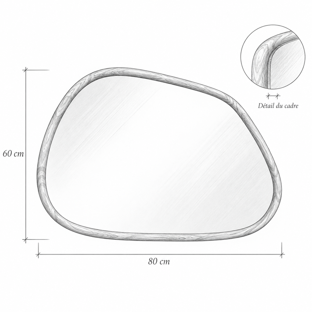 « Galet Grand » — Miroir organique en bois naturel, 80 cm — vue 5