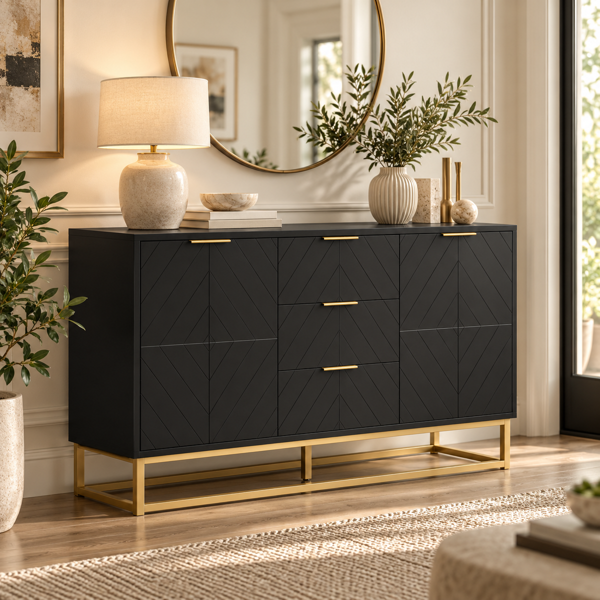 « Graphite » — Buffet noir à motifs et 3 tiroirs — vue 2