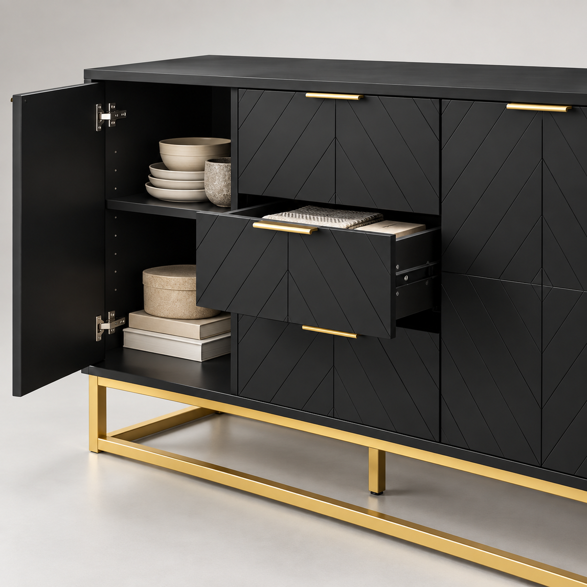 « Graphite » — Buffet noir à motifs et 3 tiroirs — vue 3