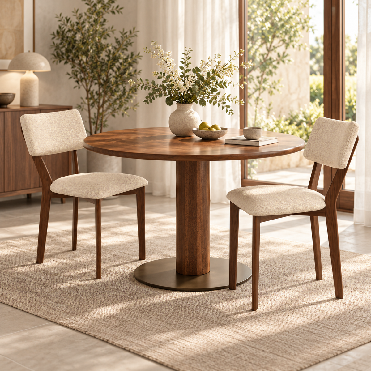 « Linéo » — Lot de 2 chaises beiges en tissu effet lin — vue 2