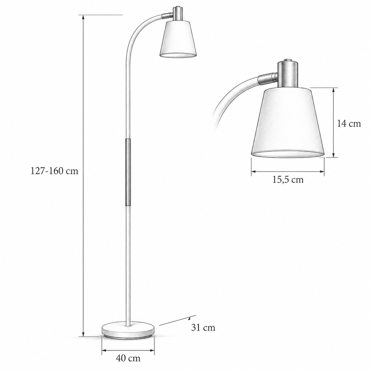 « Lise » — Lampadaire blanc réglable en hauteur — vue 5