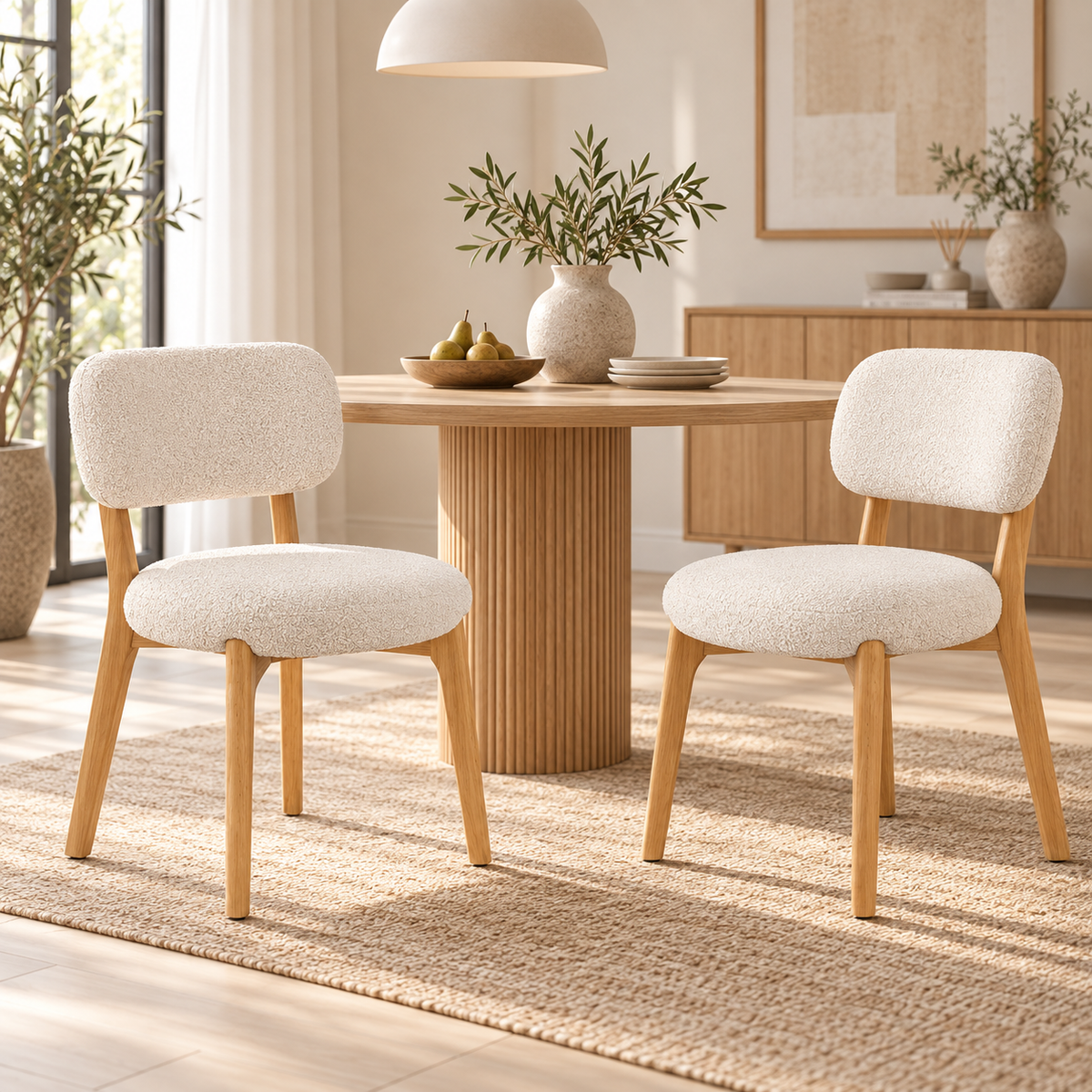 « Lison » — Lot de 2 chaises crème en tissu bouclé — vue 2