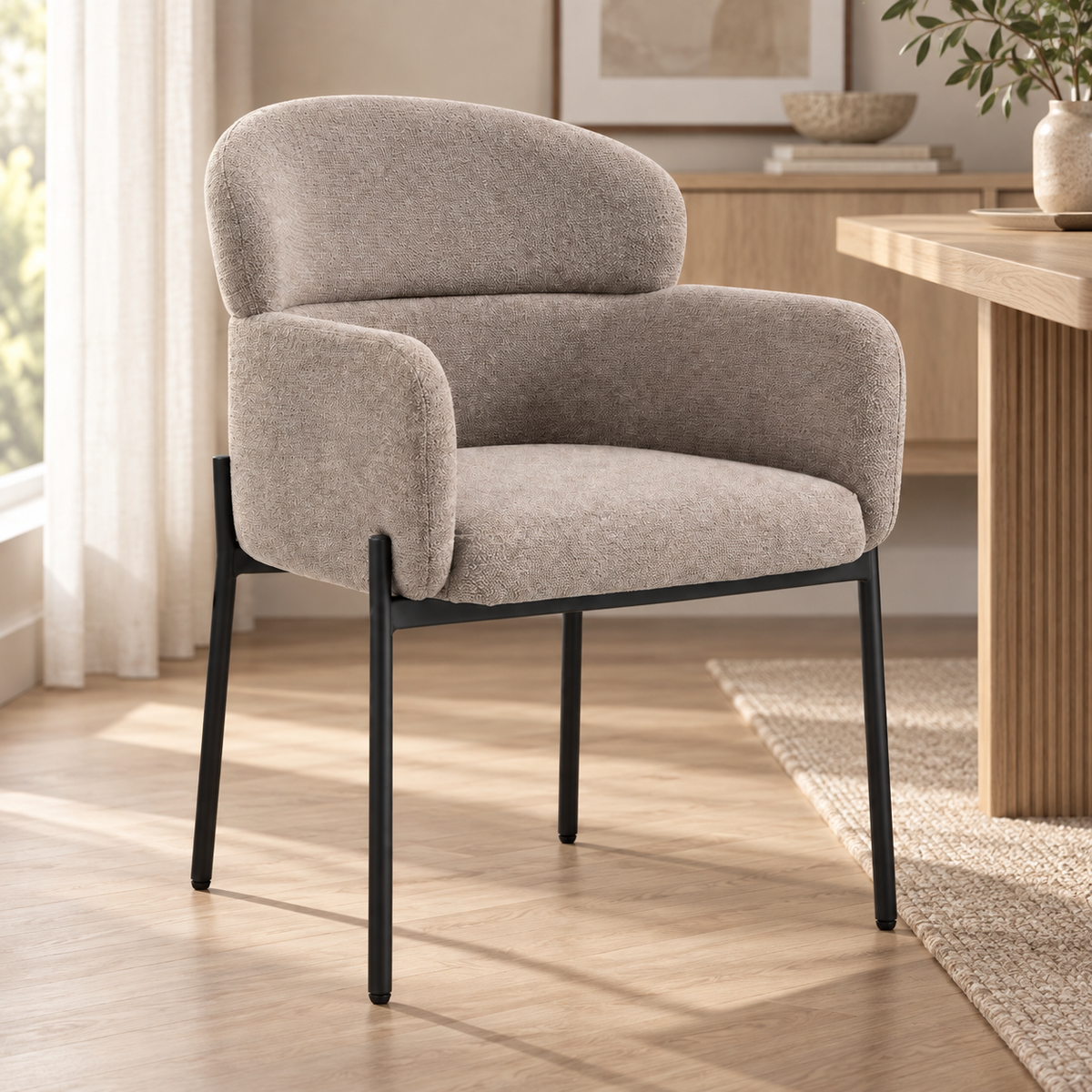 « Milo » — Fauteuil en chenille brun clair à accoudoirs — vue 2