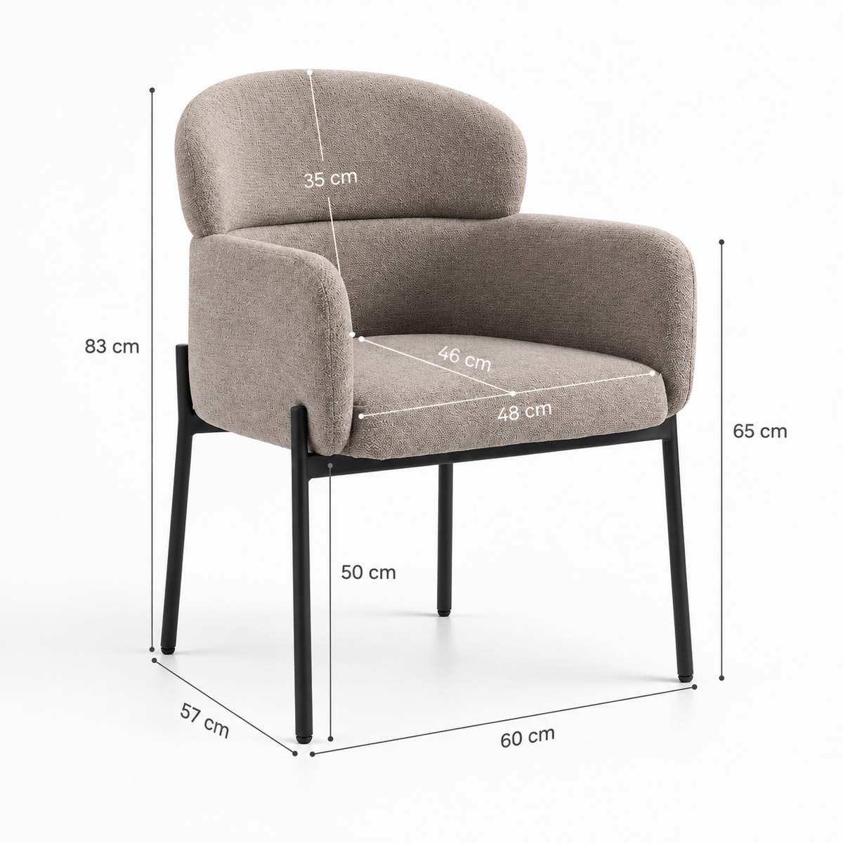 « Milo » — Fauteuil en chenille brun clair à accoudoirs — vue 5