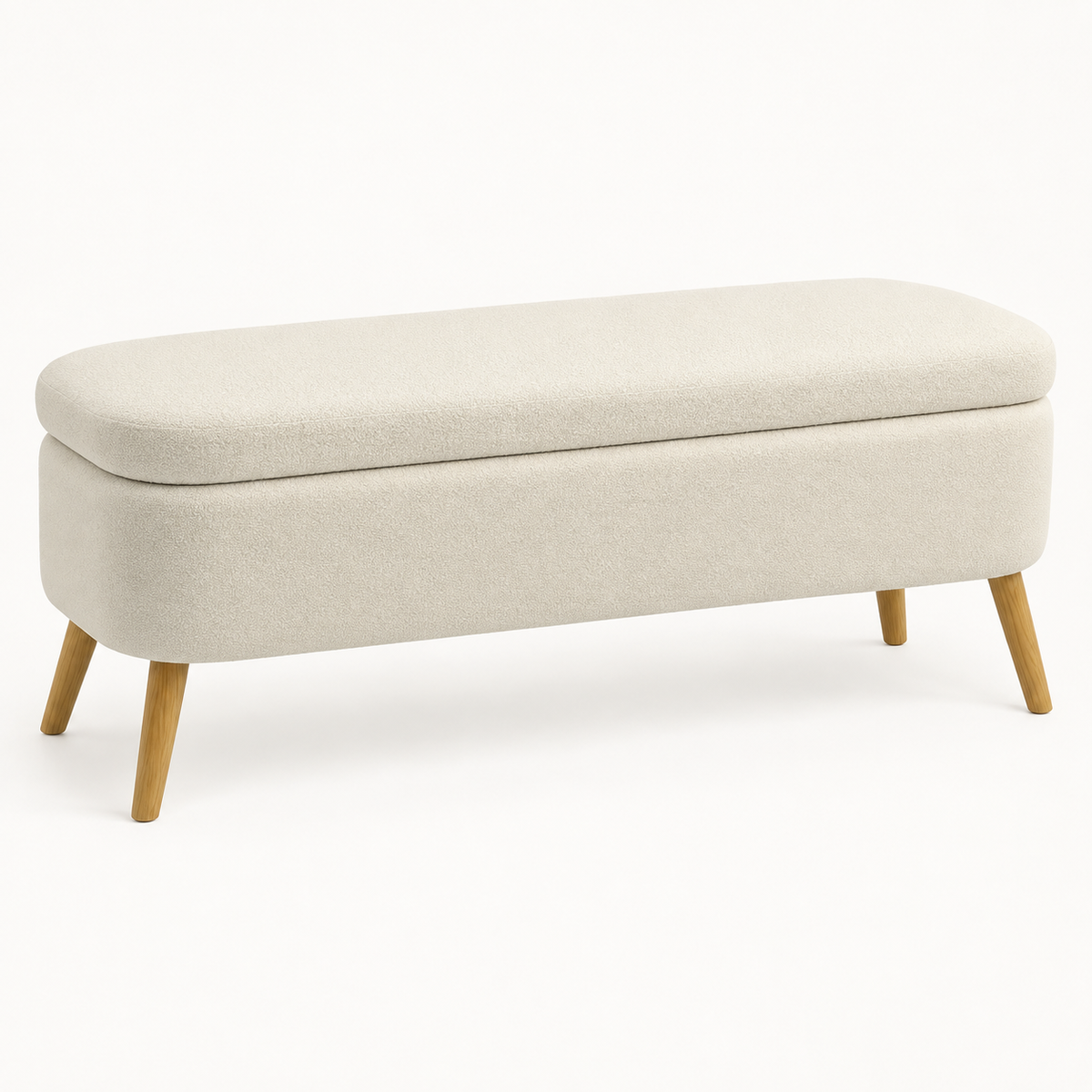 « Nacre » — Banc coffre en tissu teddy beige — vue 1