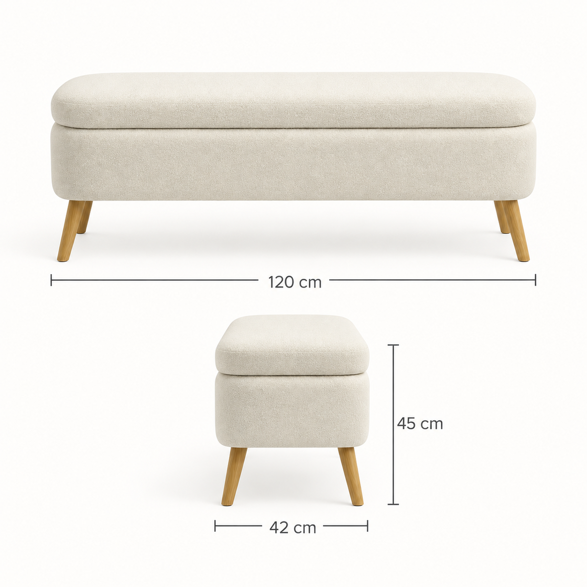 « Nacre » — Banc coffre en tissu teddy beige — vue 4