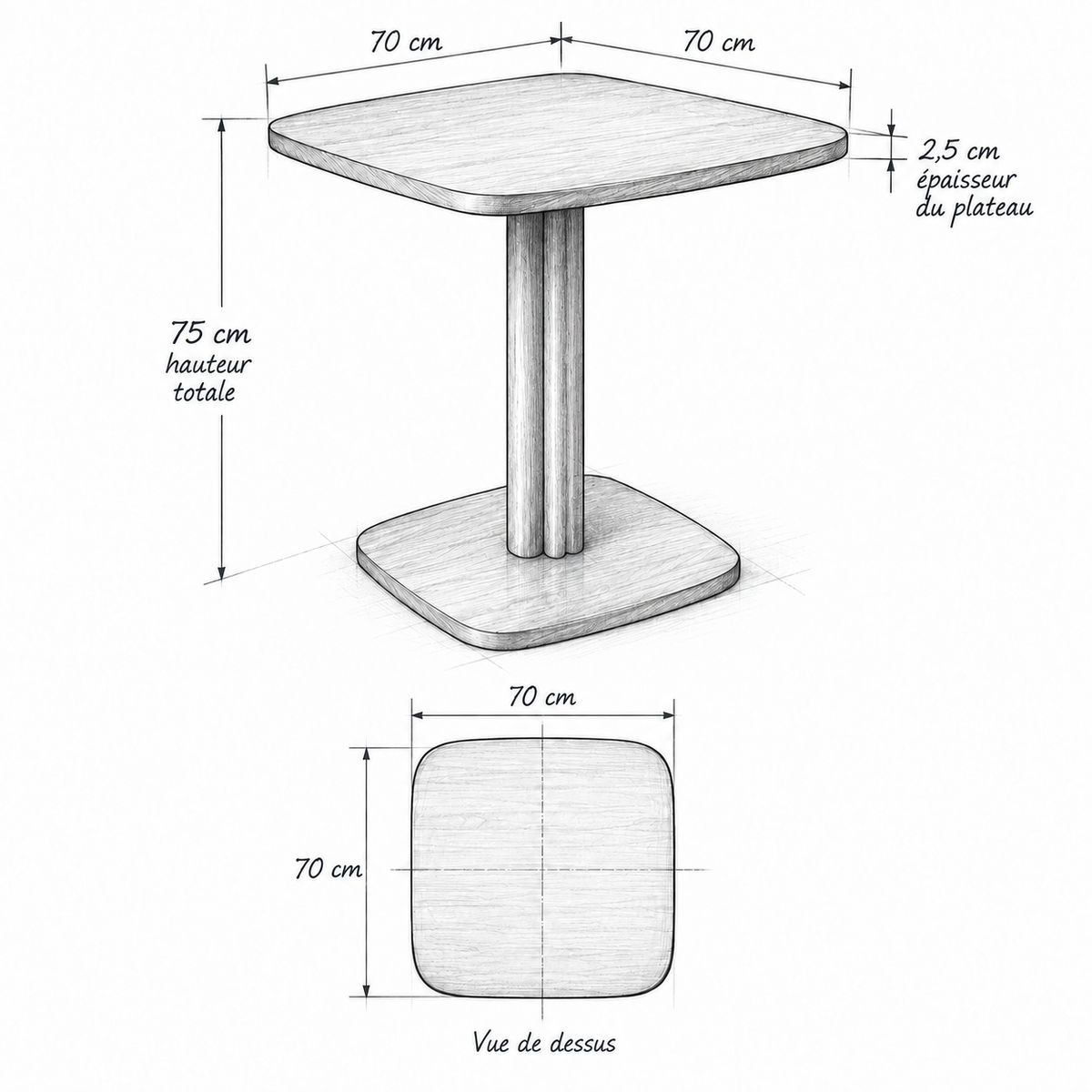 « Noma » — Table carrée en bois brun, 70 cm — vue 5