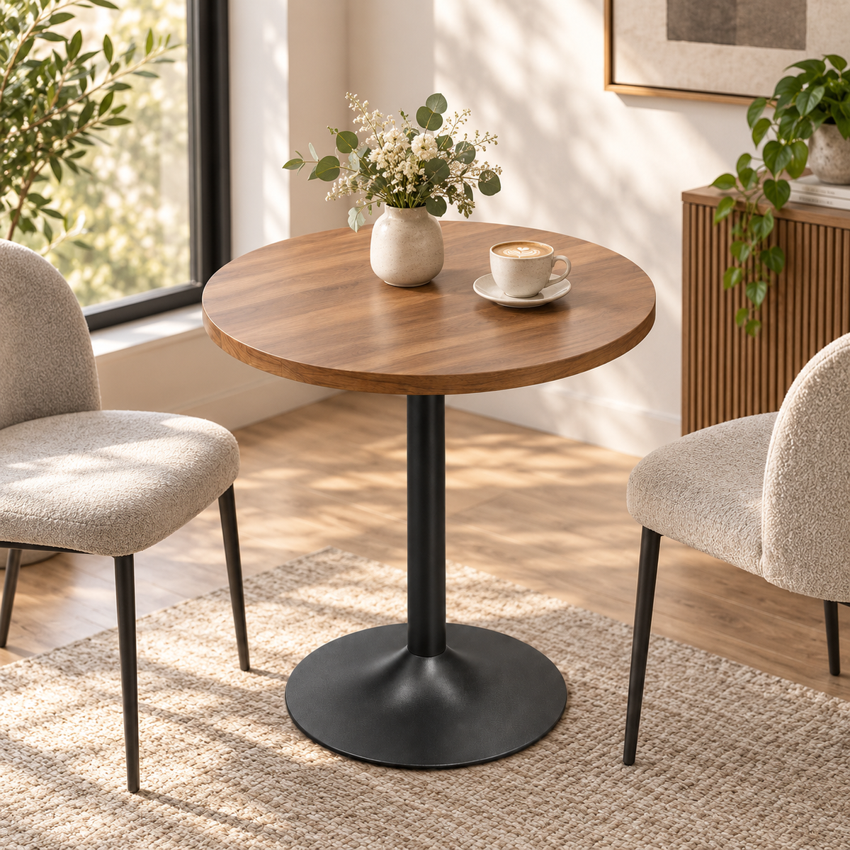 « Noyer » — Table bistrot ronde finition noyer, 60 cm — vue 2