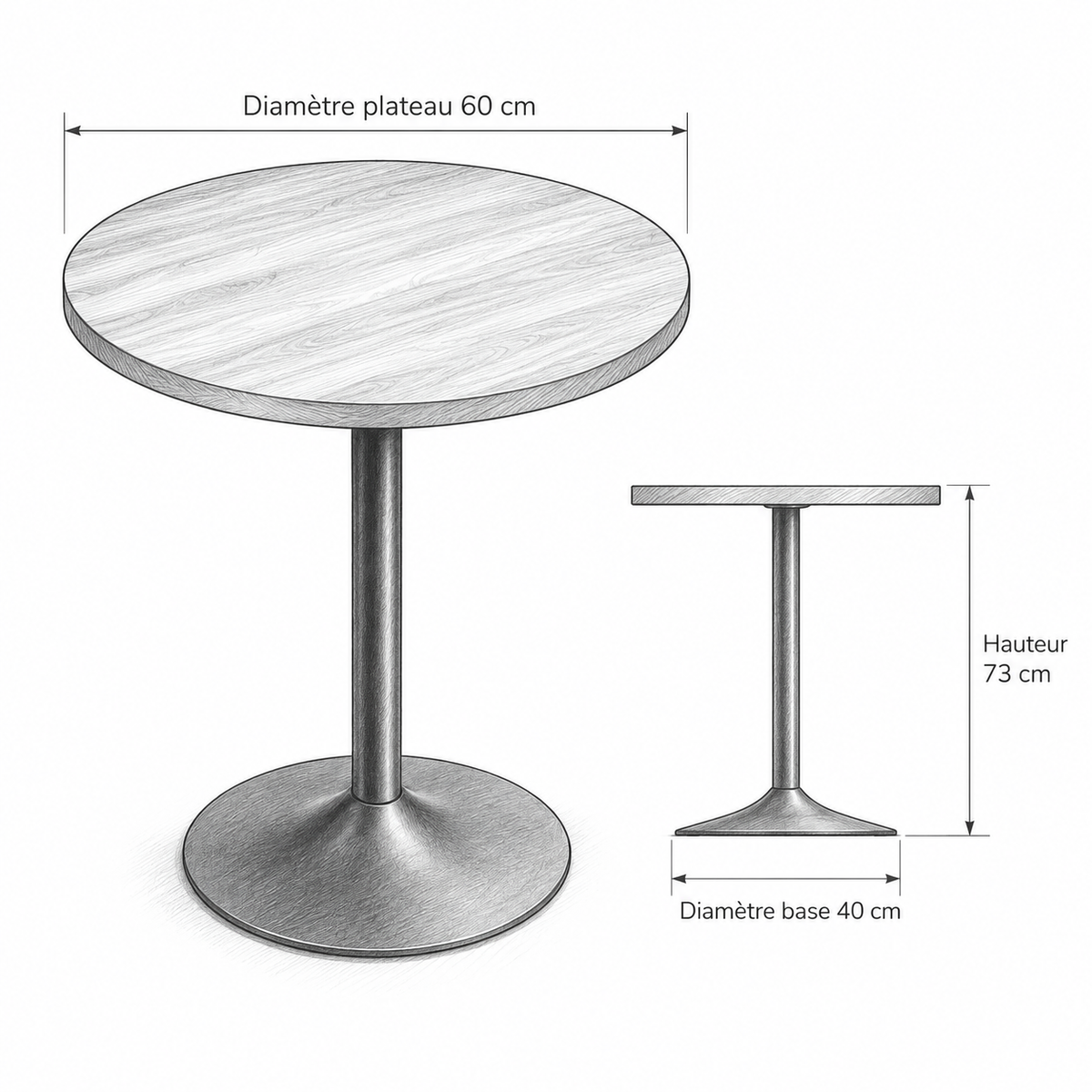 « Noyer » — Table bistrot ronde finition noyer, 60 cm — vue 5