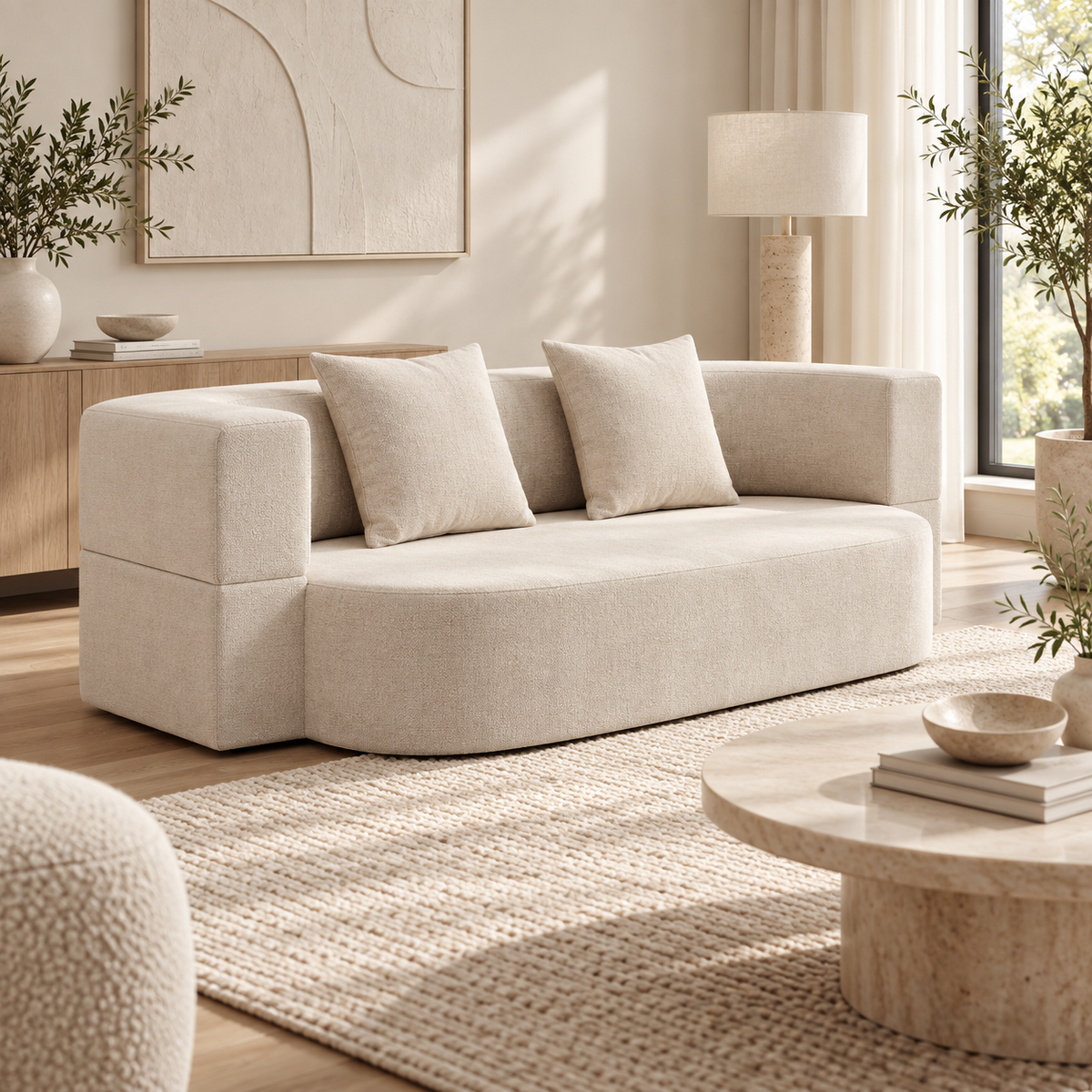 « Nuage » — Canapé convertible 2 places en chenille beige — vue 2