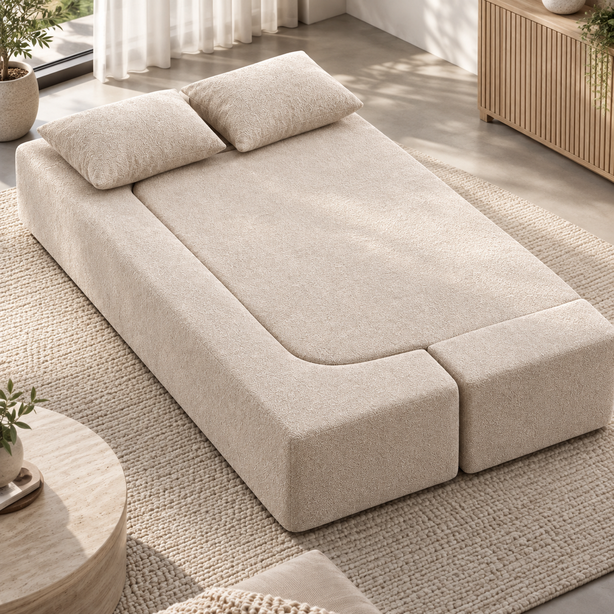 « Nuage » — Canapé convertible 2 places en chenille beige — vue 3