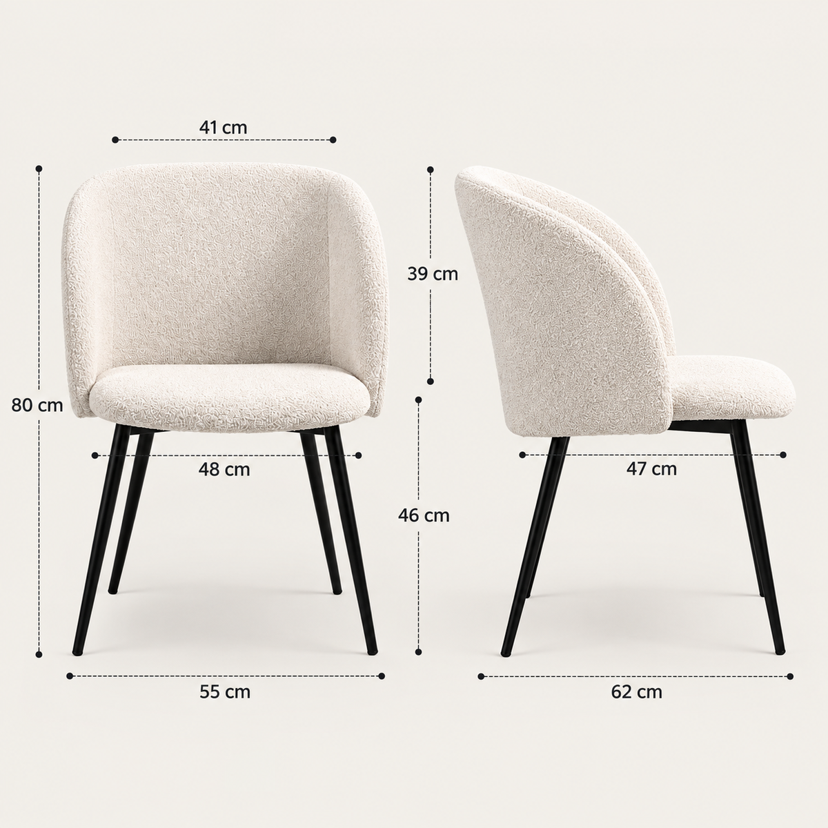 « Oline » — Lot de 2 chaises beiges en tissu texturé — vue 5