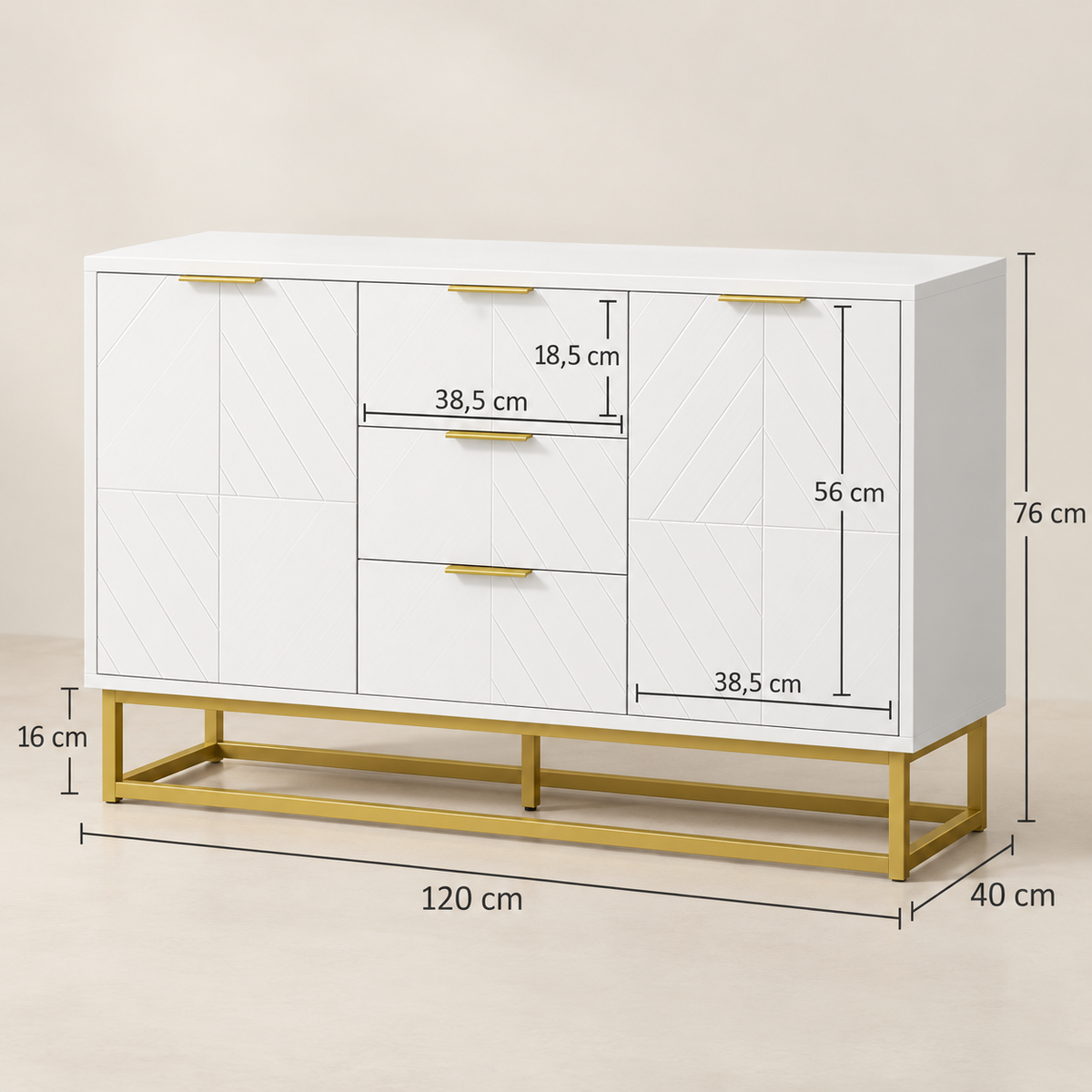 « Opaline » — Buffet blanc graphique à 3 tiroirs — vue 1