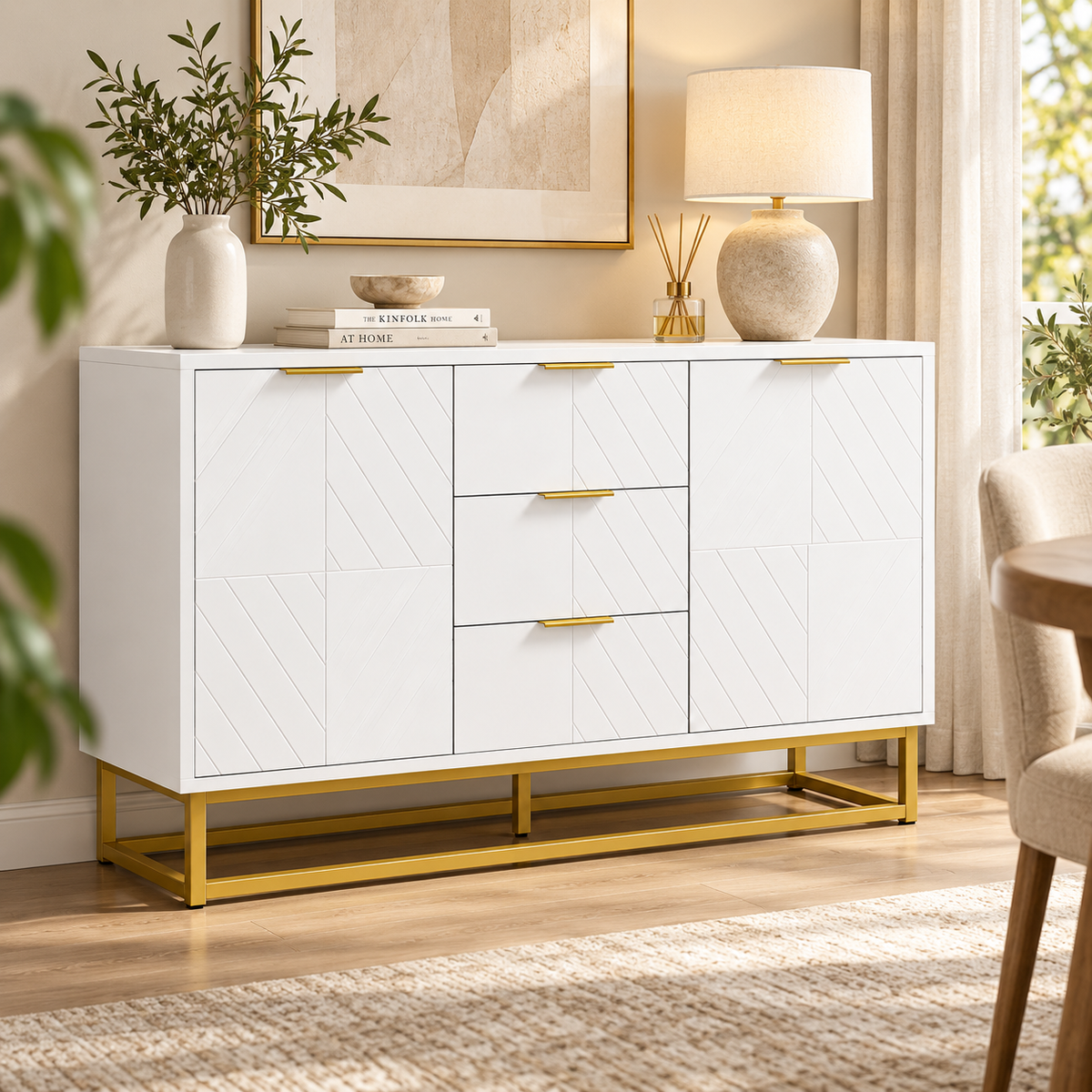 « Opaline » — Buffet blanc graphique à 3 tiroirs — vue 3