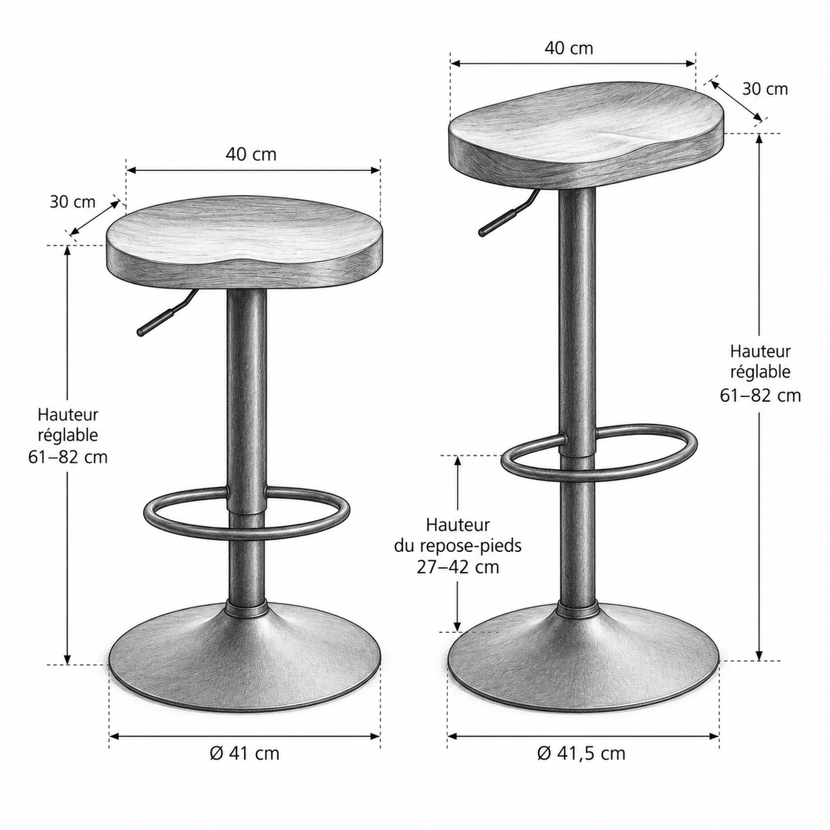 « Orme » — Lot de 2 tabourets en orme réglables — vue 5