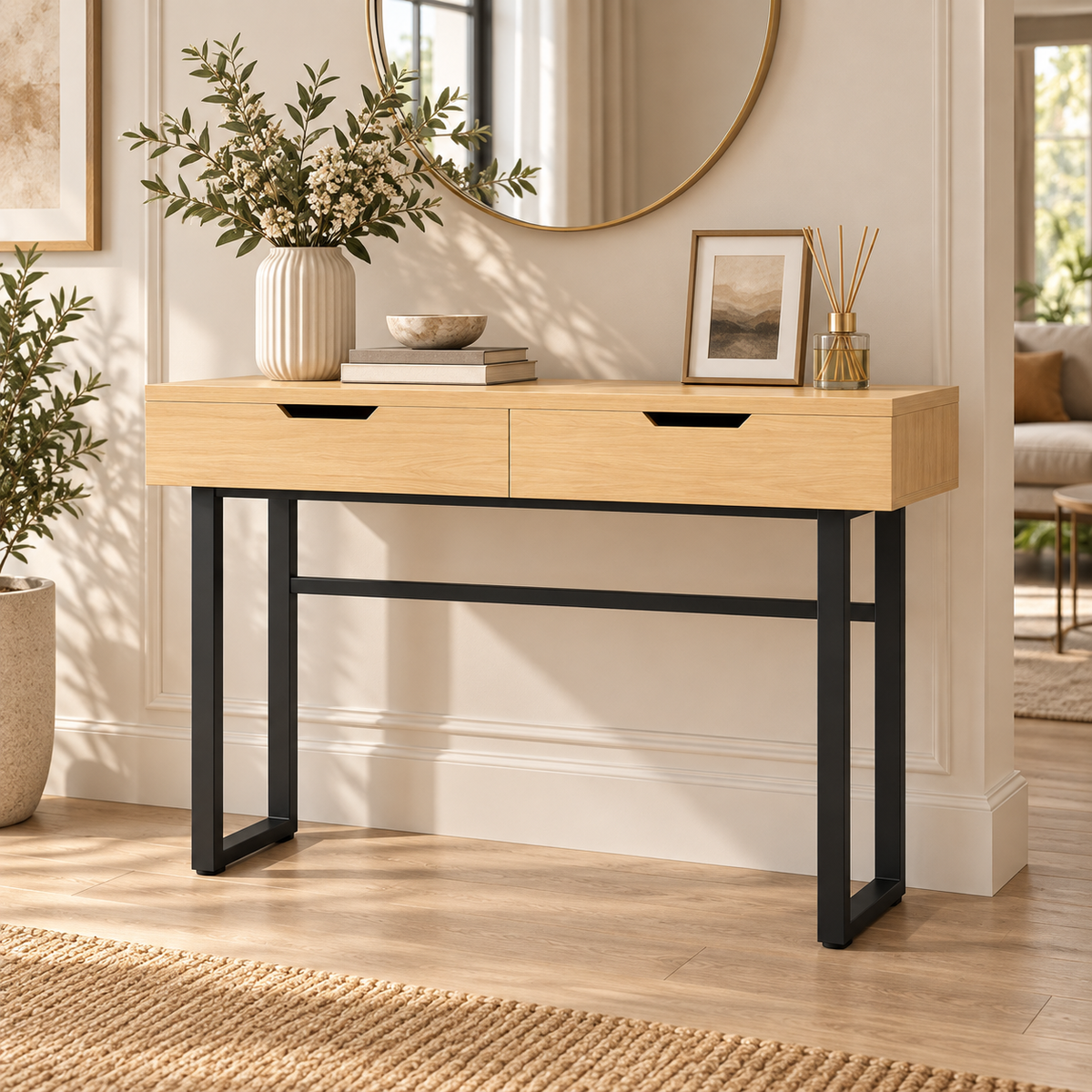 « Passage » — Console étroite à 2 tiroirs effet bois — vue 2