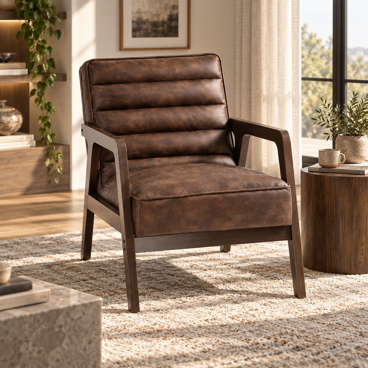 « Soren » — Fauteuil brun à structure en bois — vue 2