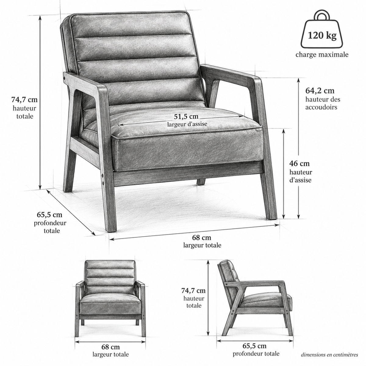 « Soren » — Fauteuil brun à structure en bois — vue 5