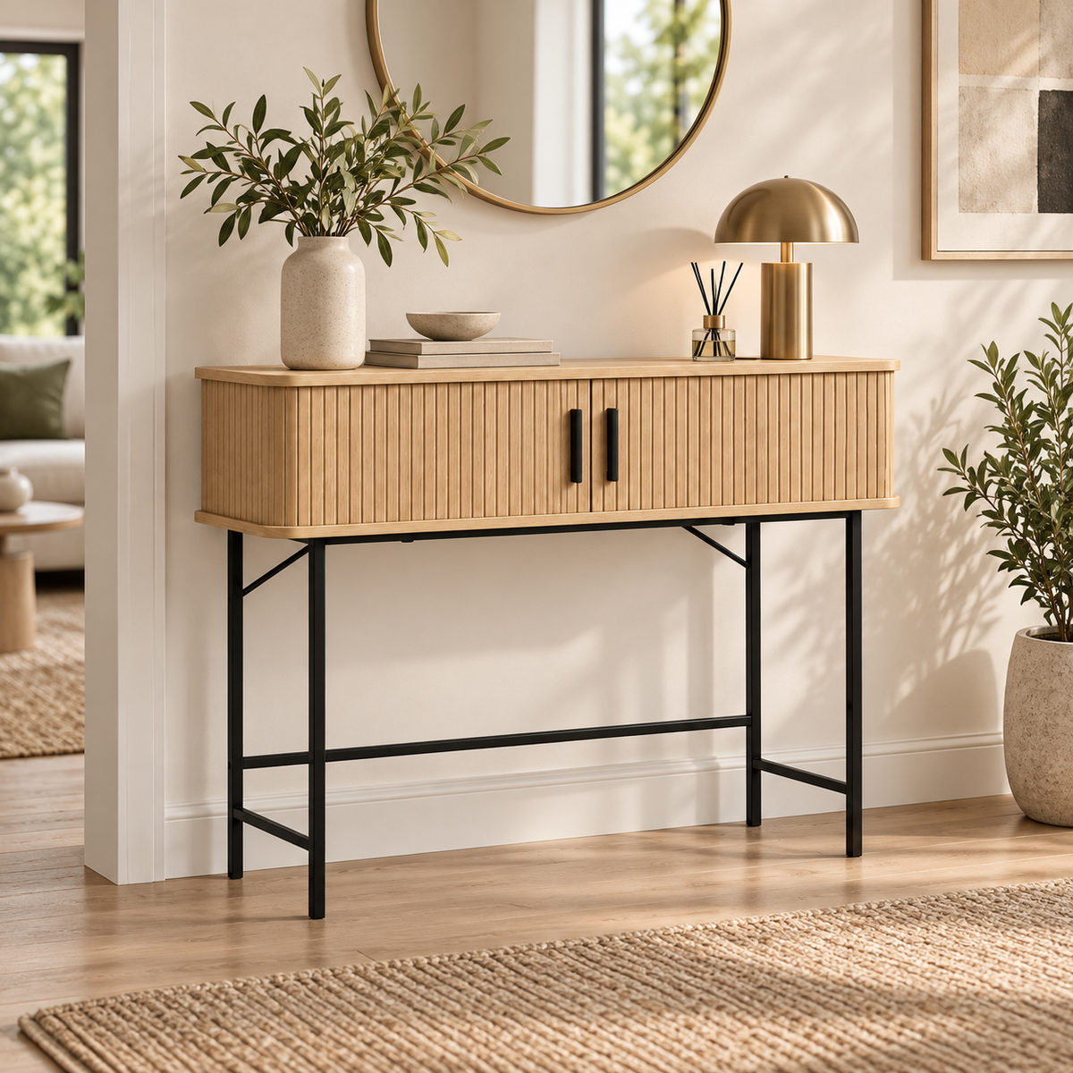 « Tambour » — Console à portes coulissantes, finition chêne — vue 2