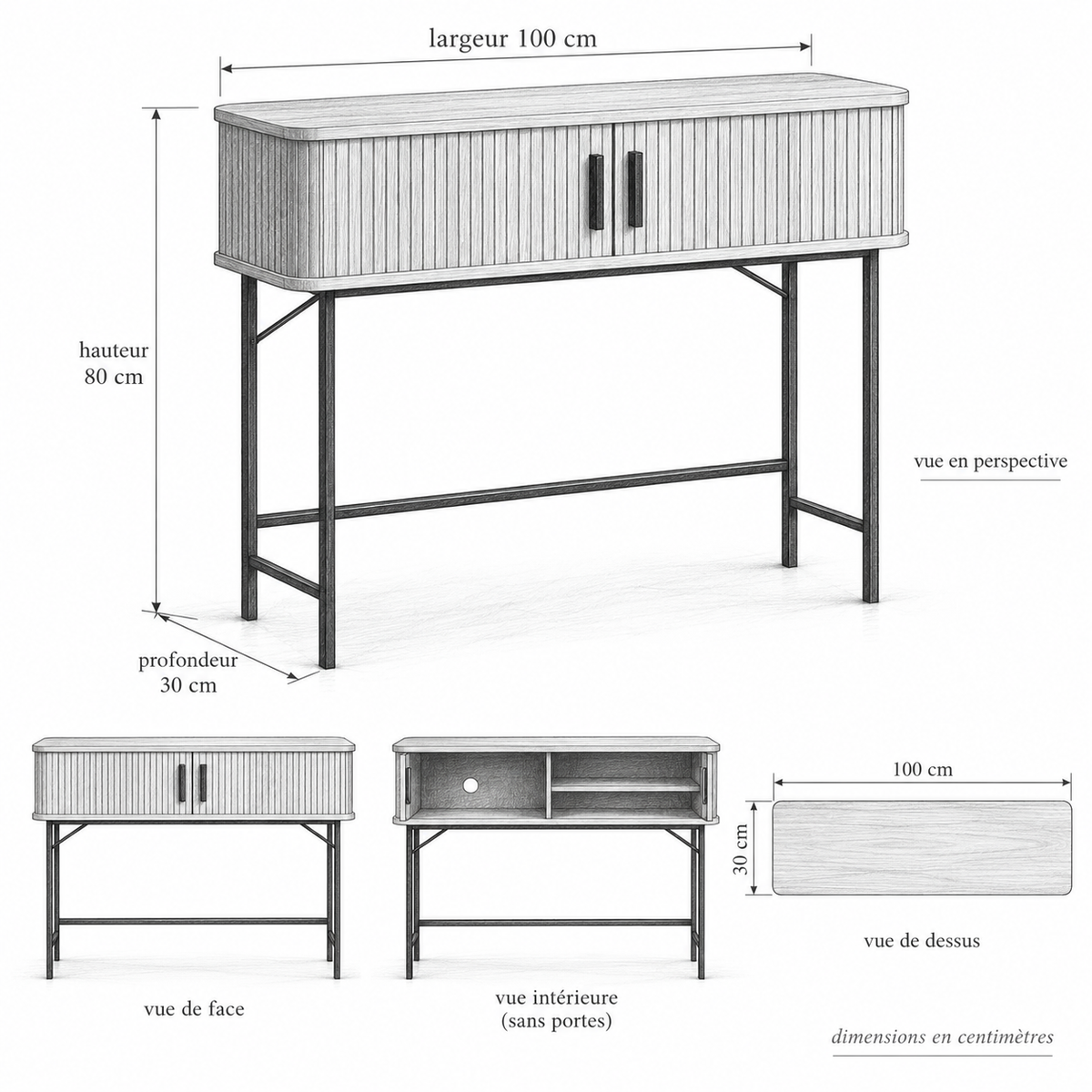 « Tambour » — Console à portes coulissantes, finition chêne — vue 5