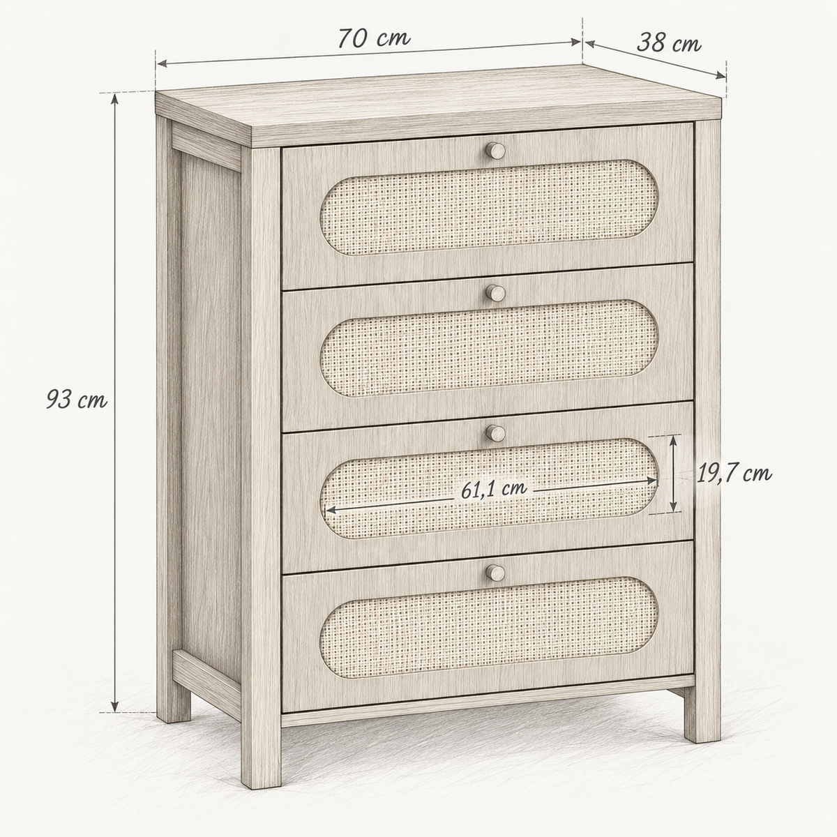 « Tressia » — Commode à 4 tiroirs et façades tressées — vue 5