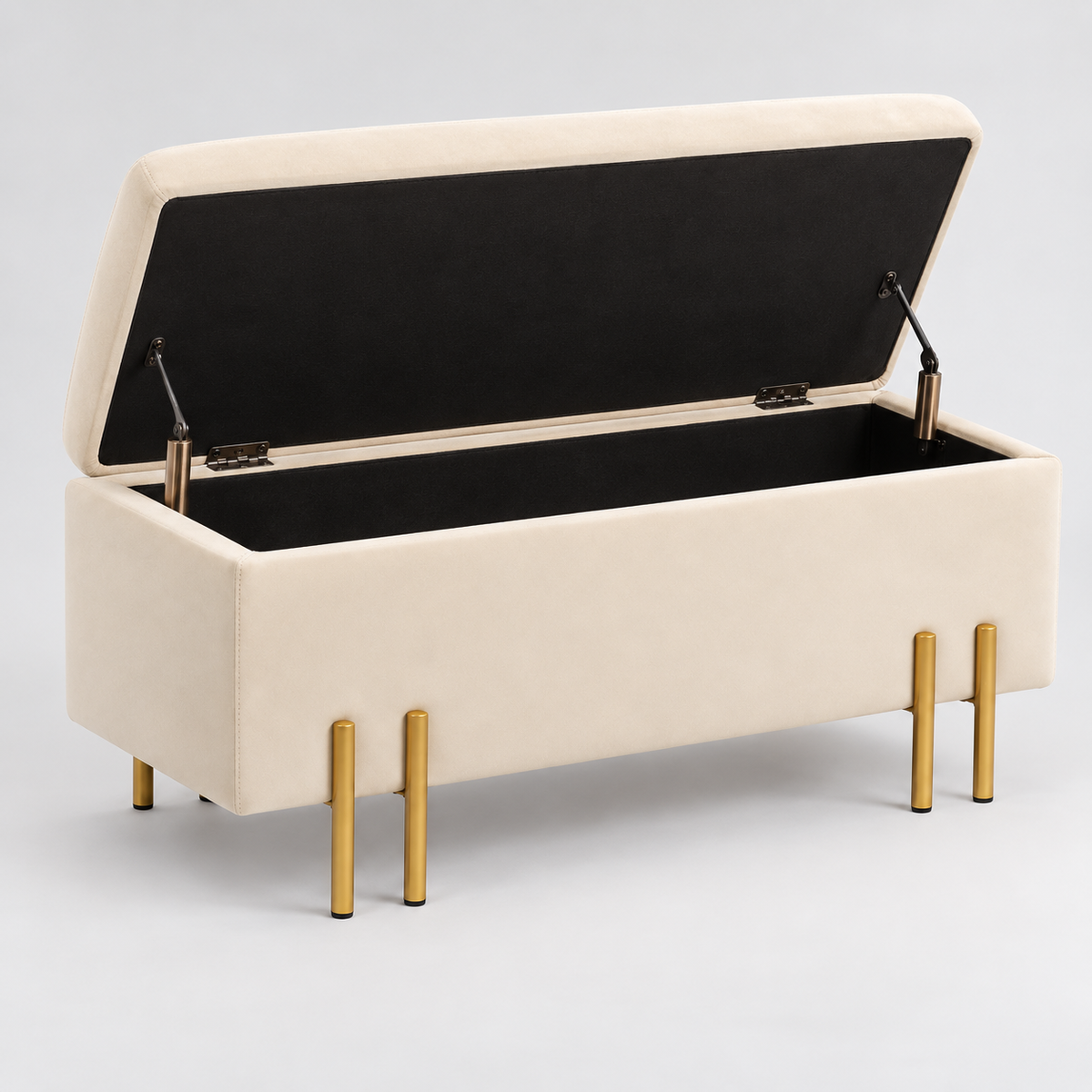 « Velia » — Banc coffre en velours beige et métal doré — vue 3